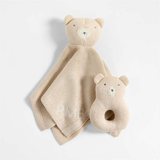 Bear Knit Lovey and Rattle Gift Set