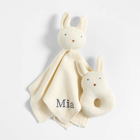 Bunny Knit Lovey and Rattle Gift Set