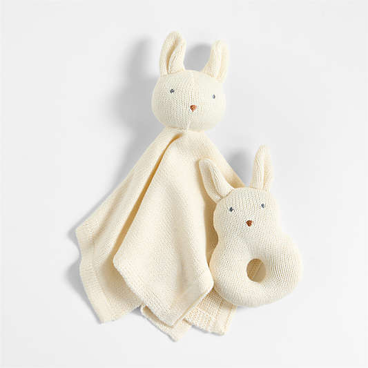 Bunny Knit Lovey and Rattle Gift Set