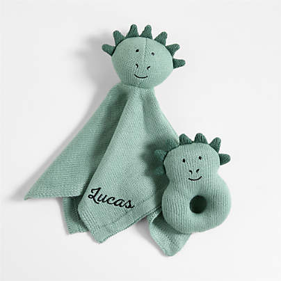 Dino Knit Lovey and Rattle Gift Set