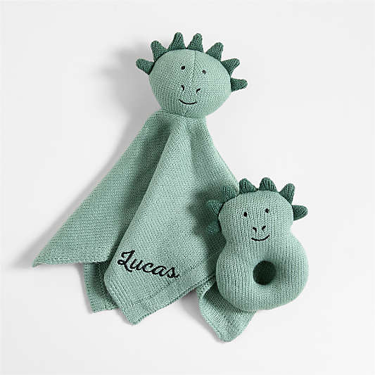 Dino Knit Lovey and Rattle Gift Set