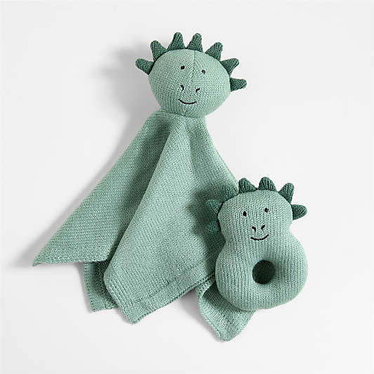 Dino Knit Lovey and Rattle Gift Set