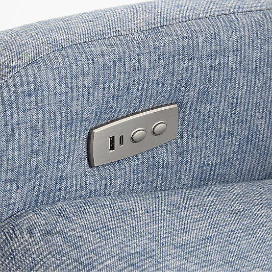 Kinney Denim Blue Stripe Swivel Glider Power Recliner Nursery Chair