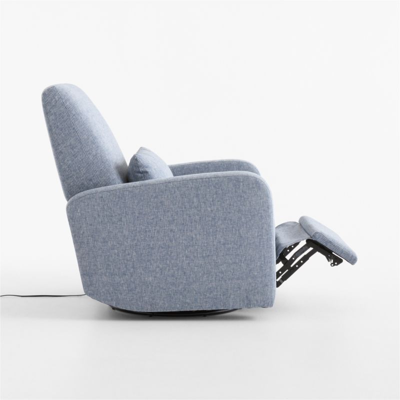 Kinney Denim Blue Stripe Swivel Glider Power Recliner Nursery Chair - image 5 of 8