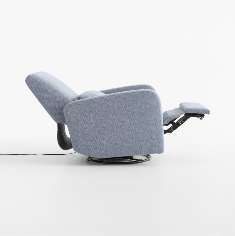 Kinney Denim Blue Stripe Swivel Glider Power Recliner Nursery Chair - image 6 of 8