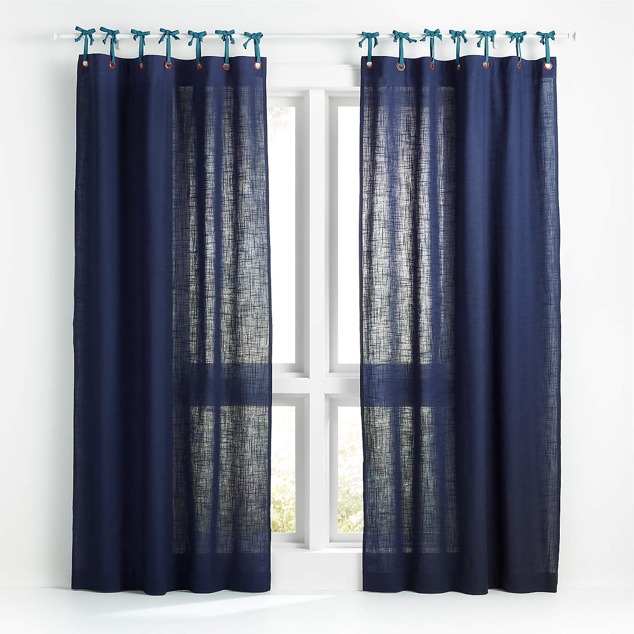 Navy Blue Knot and Grommet Cotton Kids Window Curtain Panel 44"x96