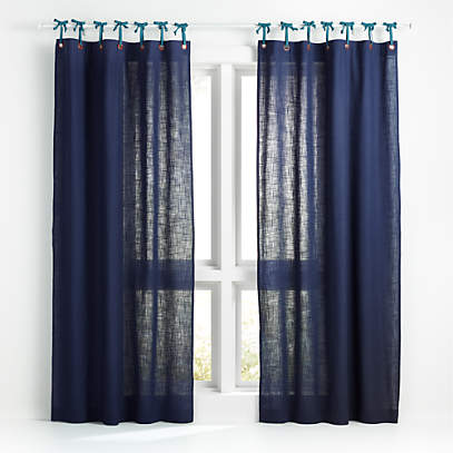 Navy Knot And Grommet Curtain Panel, White And Navy Curtains Canada