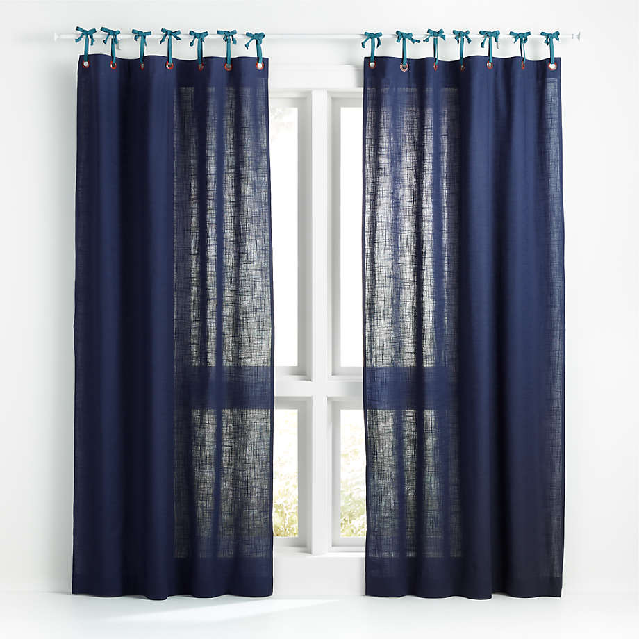 Navy Knot and Grommet Cotton Kids Window Curtain Panel 44"x84