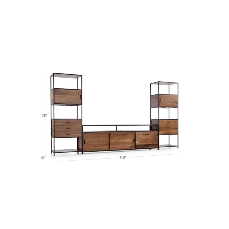 Knox Black Trim and Walnut 90" Storage Media Console with 2 Tall Storage Bookcases