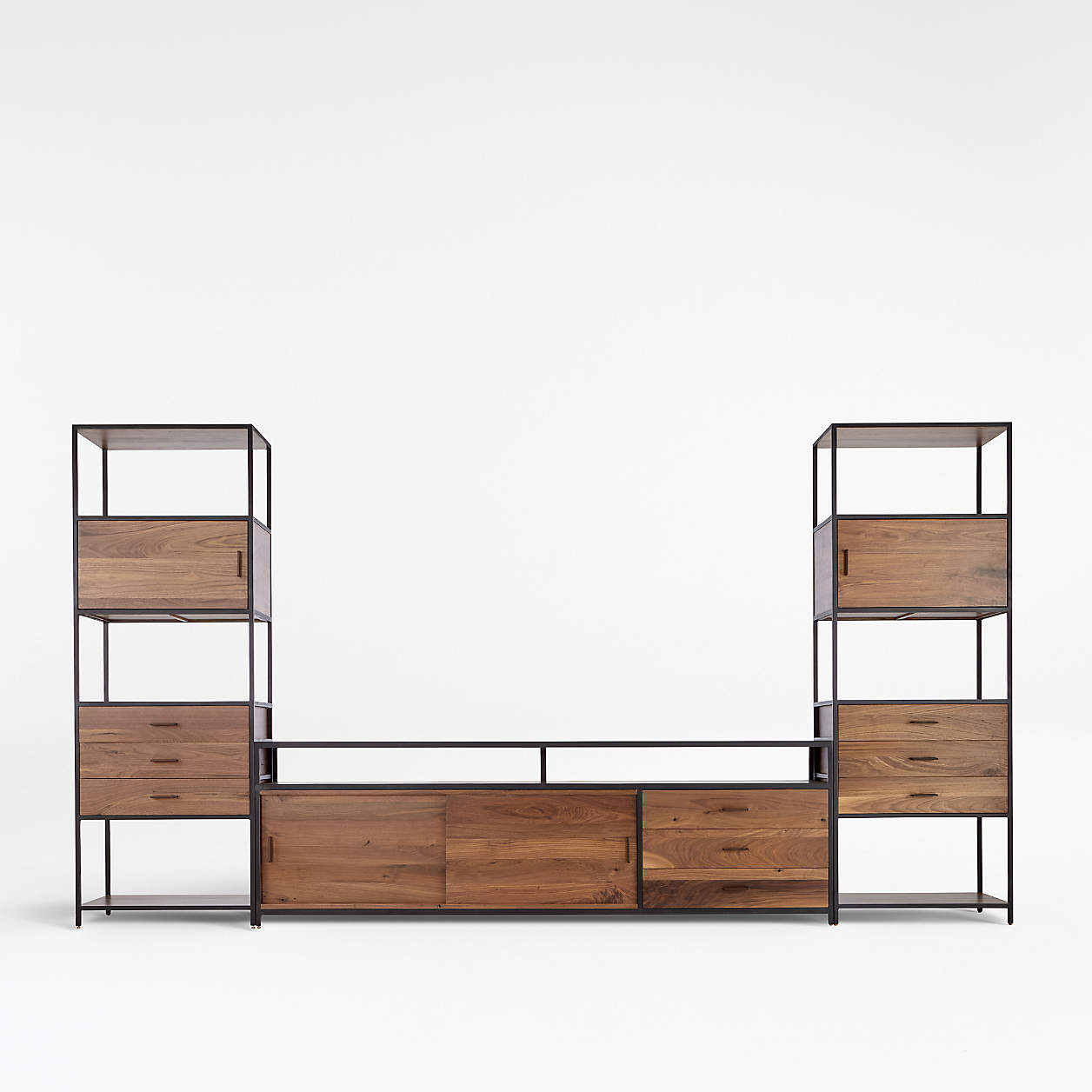 Knox Black Trim and Walnut 90" Media Console/TV Stand with Storage & 2