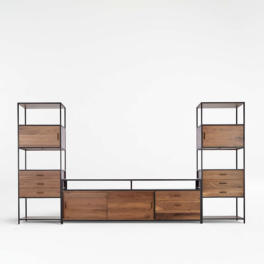 Knox Black Trim and Walnut 90" Media Console/TV Stand with Storage & 2