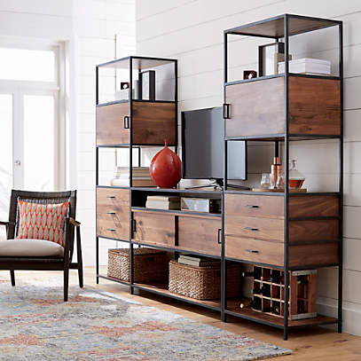 Knox Black Trim and Walnut Tall Open Storage Bookshelf + Reviews