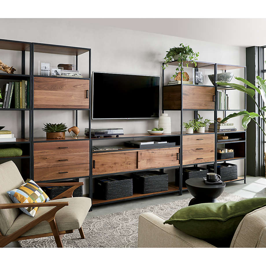 Knox Black Trim and Walnut Tall Open Storage Bookshelf + Reviews