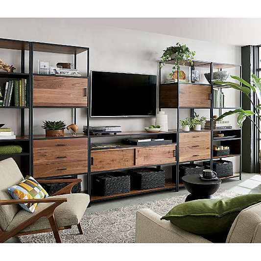 Knox Black Trim and Walnut Tall Storage Bookshelf