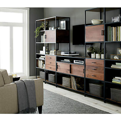 Knox Black Trim and Walnut Tall Open Storage Bookshelf + Reviews