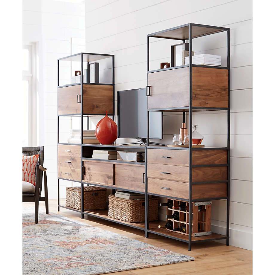 Knox Black Trim and Walnut Tall Open Storage Bookshelf + Reviews