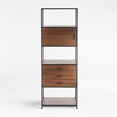 Knox Black Trim and Walnut Tall Storage Bookcase, Set of 2