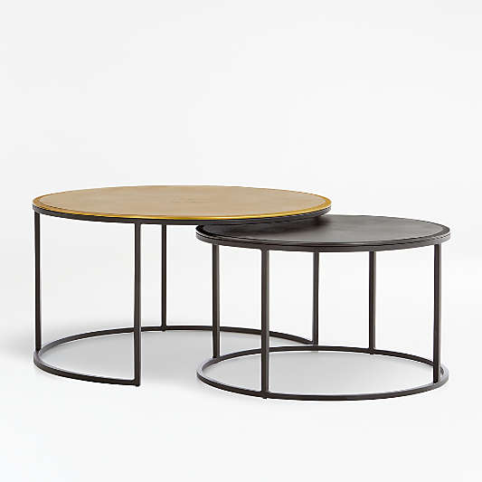 Knurl Iron and Aluminum 34" Round Nesting Coffee Tables Set of Two