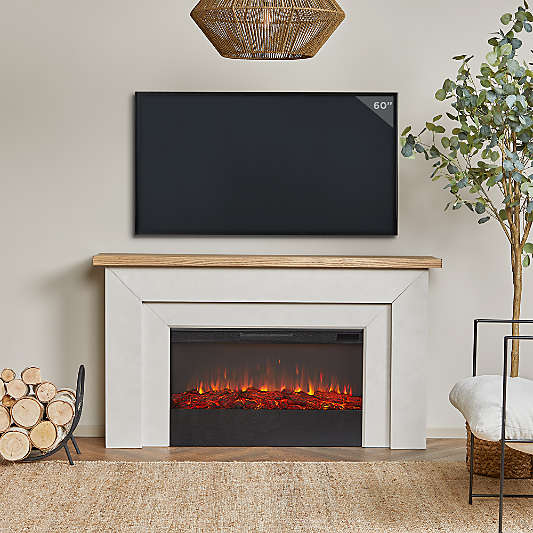 Koa White and Wood Electric Fireplace 68"