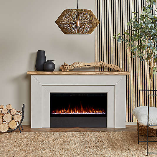 Koa White and Wood with Landscape Smart Electric Fireplace 68"