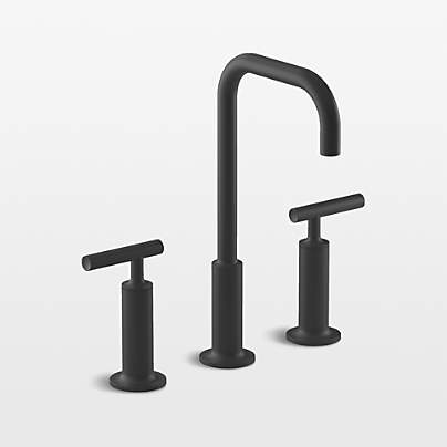 Kohler ® Purist ® Widespread Matte Black Gooseneck Bathroom Sink Faucet