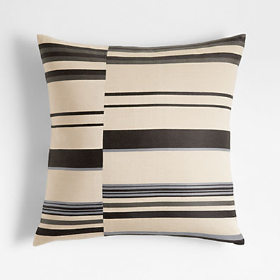 View Kona 20"x20" Pieced Stripe Black and White Throw Pillow with Feather Insert details