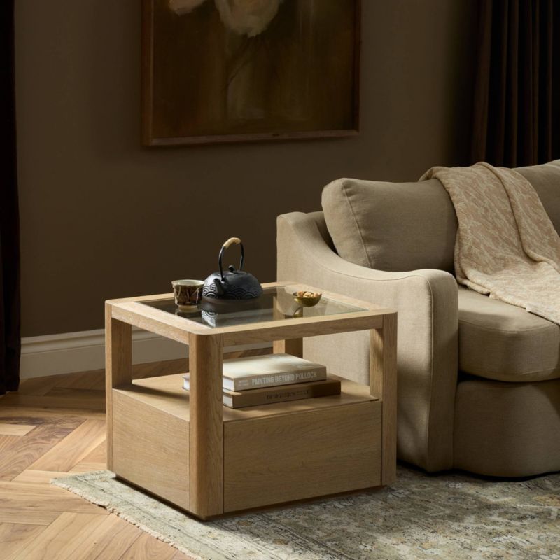 Kofi Brown Oak and Glass 25" End Table - image 1 of 7