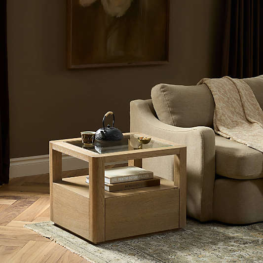 Kofi Brown Oak and Glass 25" End Table