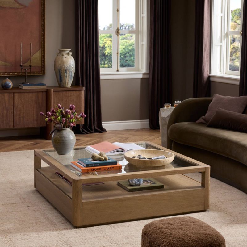 Kofi Brown Oak and Glass 50" Coffee Table - image 1 of 7