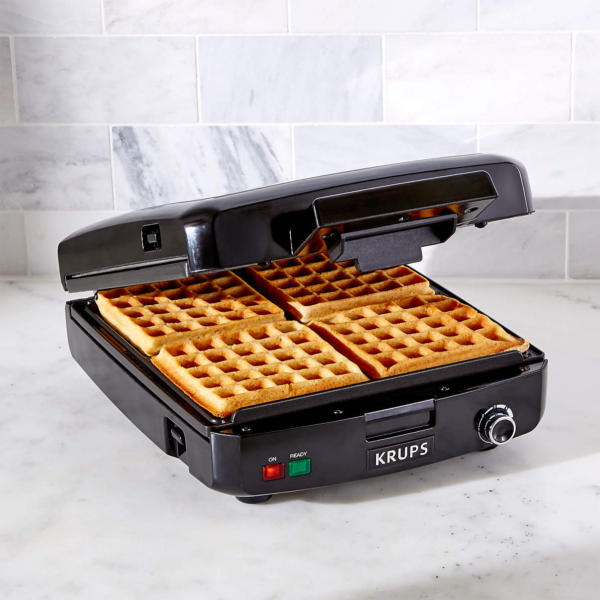 KRUPS Belgian Waffle Maker 4 Slices Waffle Maker with Removable Plates Black and Silver 