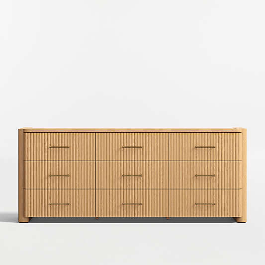 Kensington 78" Natural Oak Wood Fluted 9-Drawer Dresser