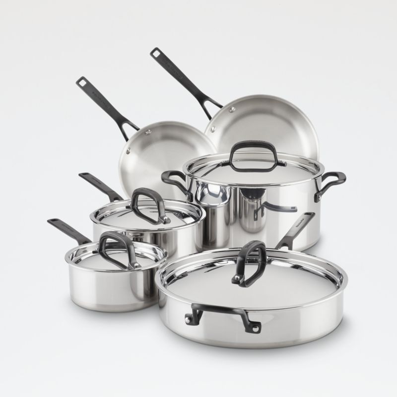 KitchenAid 5-Ply Clad Stainless Steel Cookware Pots and Pans Set, 10 Piece,  Polished Stainless