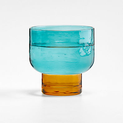View Kuruwa 12-Oz. Teal and Amber Hammered Glass Double Old-Fashioned Glass by Eric Adjepong details