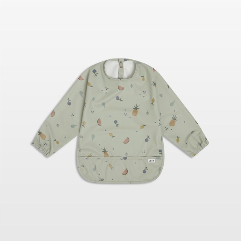 Lalo Sage Green Fruit Print Smock Bib - image 0 of 4