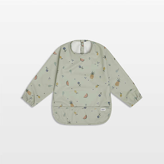 Lalo Sage Green Fruit Print Smock Bib