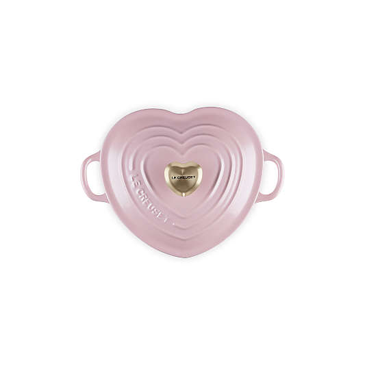 Le Creuset ® Traditional 1.25-Qt. Chiffon Pink Enameled Cast Iron Heart Dish with Light Gold Heart Knob