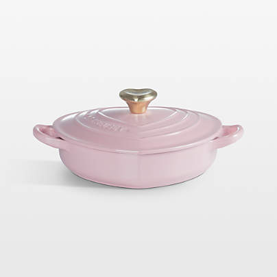 Le Creuset ® Traditional 1.25-Qt. Chiffon Pink Enameled Cast Iron Heart Dish with Light Gold Heart Knob