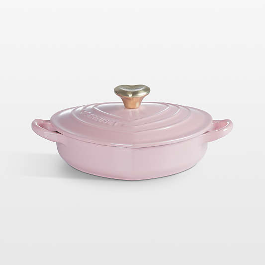 Le Creuset ® Traditional 1.25-Qt. Chiffon Pink Enameled Cast Iron Heart Dish with Light Gold Heart Knob