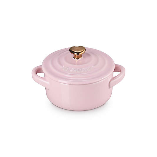 Le Creuset 8-oz Chiffon Pink Mini Cocotte with Gold Heart Knob
