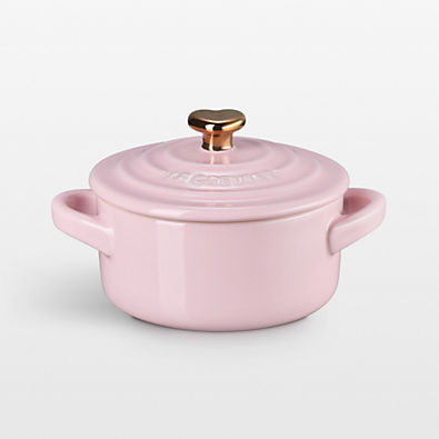 View Le Creuset 8-oz Chiffon Pink Mini Cocotte with Gold Heart Knob details