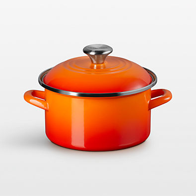 View Le Creuset ® 3.8-Qt. Flame Enameled Steel Petite Stockpot with Stainless Steel Knob details