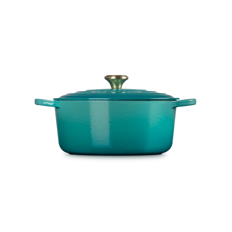Le Creuset ® Signature 6.7 Liter/7.25 Qt. Bleu Riviera Enameled Cast Iron Round Dutch Oven with Light Gold Knob - image 1 of 11