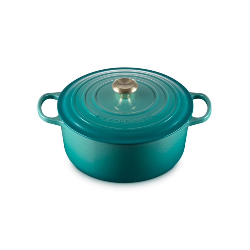 Le Creuset ® Signature 6.7 Liter/7.25 Qt. Bleu Riviera Enameled Cast Iron Round Dutch Oven with Light Gold Knob - image 4 of 11