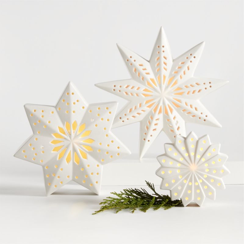 Small LED White Holiday Ceramic Snowflake 4"