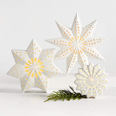 LED White Holiday Ceramic Snowflakes, Set of 3