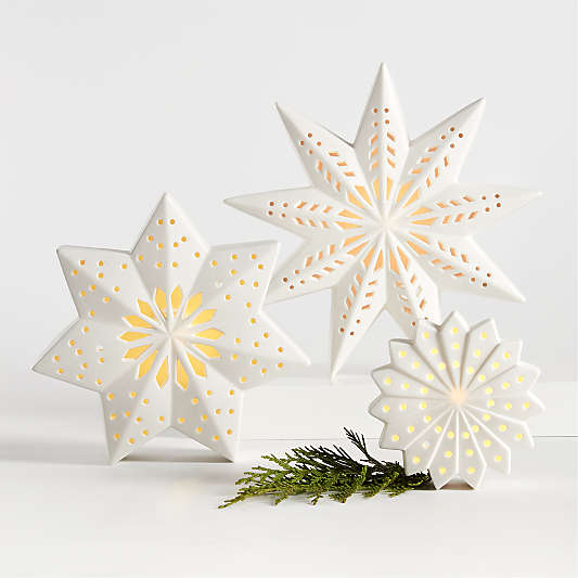 Small LED White Holiday Ceramic Snowflake 4"