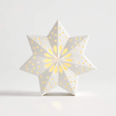 Medium LED White Holiday Ceramic Snowflake 7"
