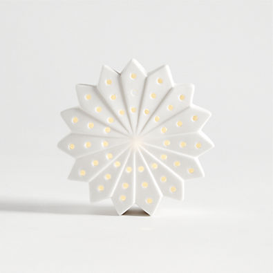 View Small LED White Holiday Ceramic Snowflake 4" details