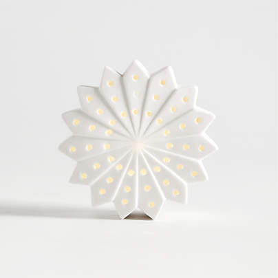 Small LED White Holiday Ceramic Snowflake 4"