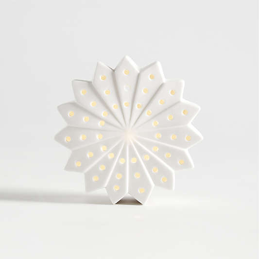 Small LED White Holiday Ceramic Snowflake 4"